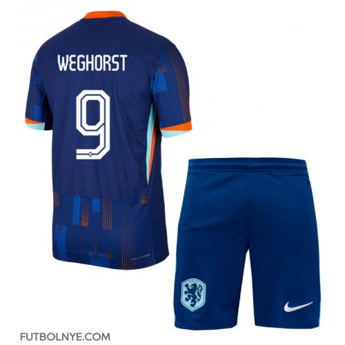 Camiseta Países Bajos Wout Weghorst #9 Visitante Equipación para niños Eurocopa 2024 manga corta (+ pantalones cortos)